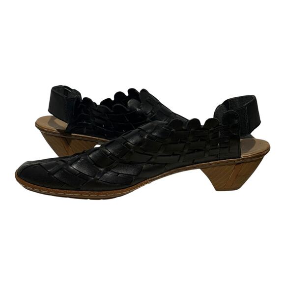 Rieker Black Woven Leather Slingback Sandals EU 42 US 11 Women's Heeled - Picture 6 of 7